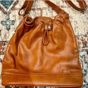 brown leather drawstring relic bag